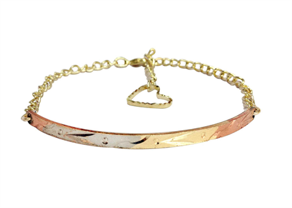 Three Tone Plated Diamond Cut Charm Bangle Bracelet